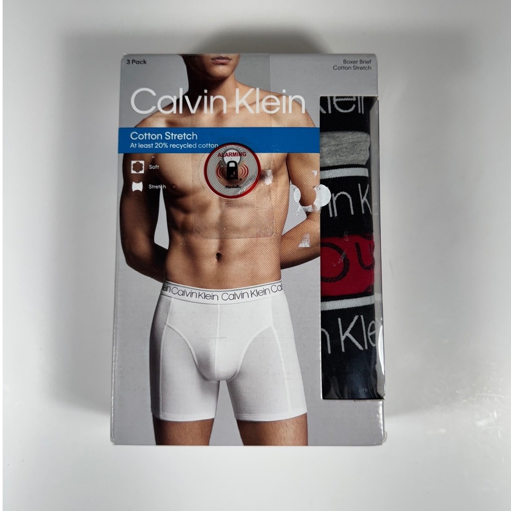 CALVIN KLEIN 3 Pack Cotton Stretch Boxer Briefs Black Red Gray Sz S (28-30) NEW
